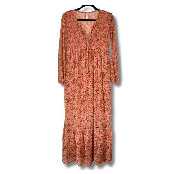 XHILERATION Dusty peach floral maxi dress boho cottagecore sundress ~ XS SMALL - Picture 1 of 15